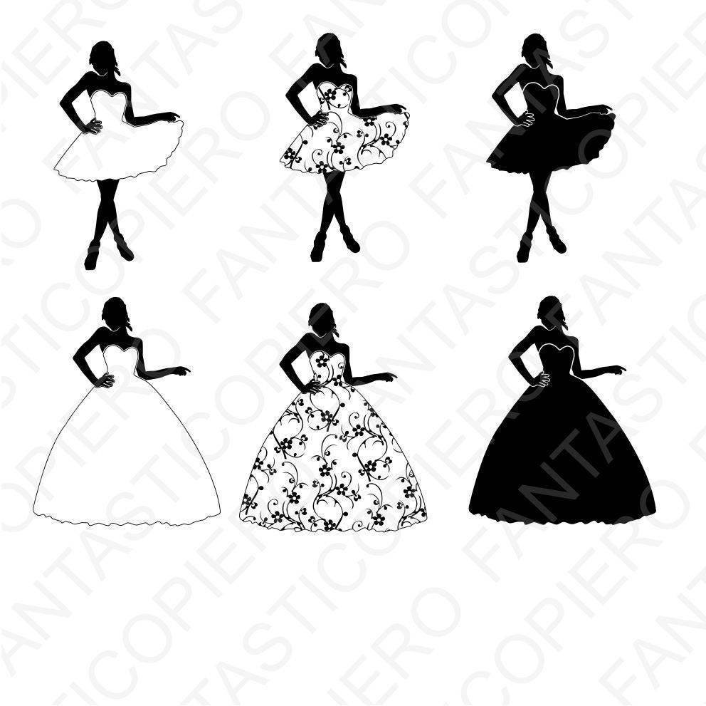 Woman in dress SVG files for Silhouette Cameo and Cricut. Woman in dress  clipart PNG transparent included.