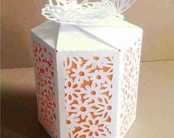 Box 12 Hexagonal  single piece with interior color,  SVG files for Silhouette Cameo and Cricut.