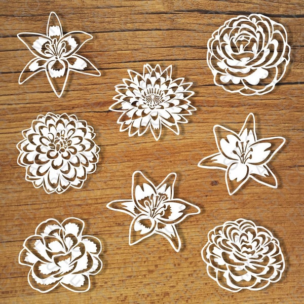 Blumen und Schablone SVG-Dateien für Silhouette und Cricut. Blumen Clipart PNG transparent enthalten.