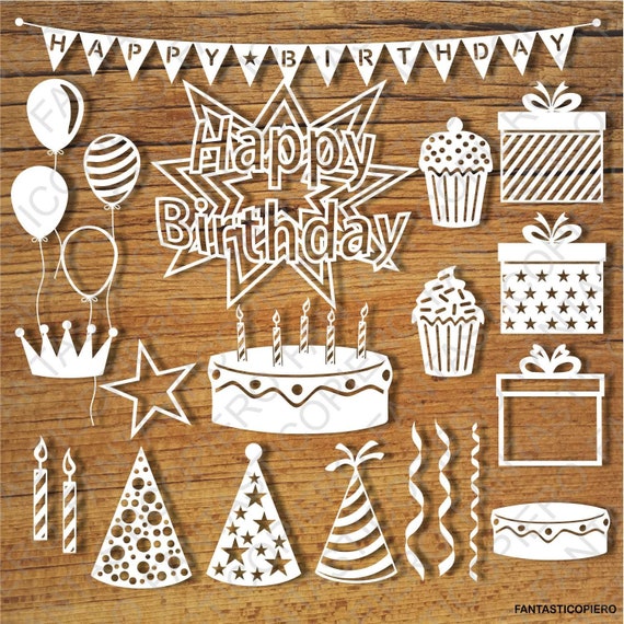 Happy Birthday Bundle SVG files for Silhouette Cameo and Cricut. Birthday clipart PNG included.