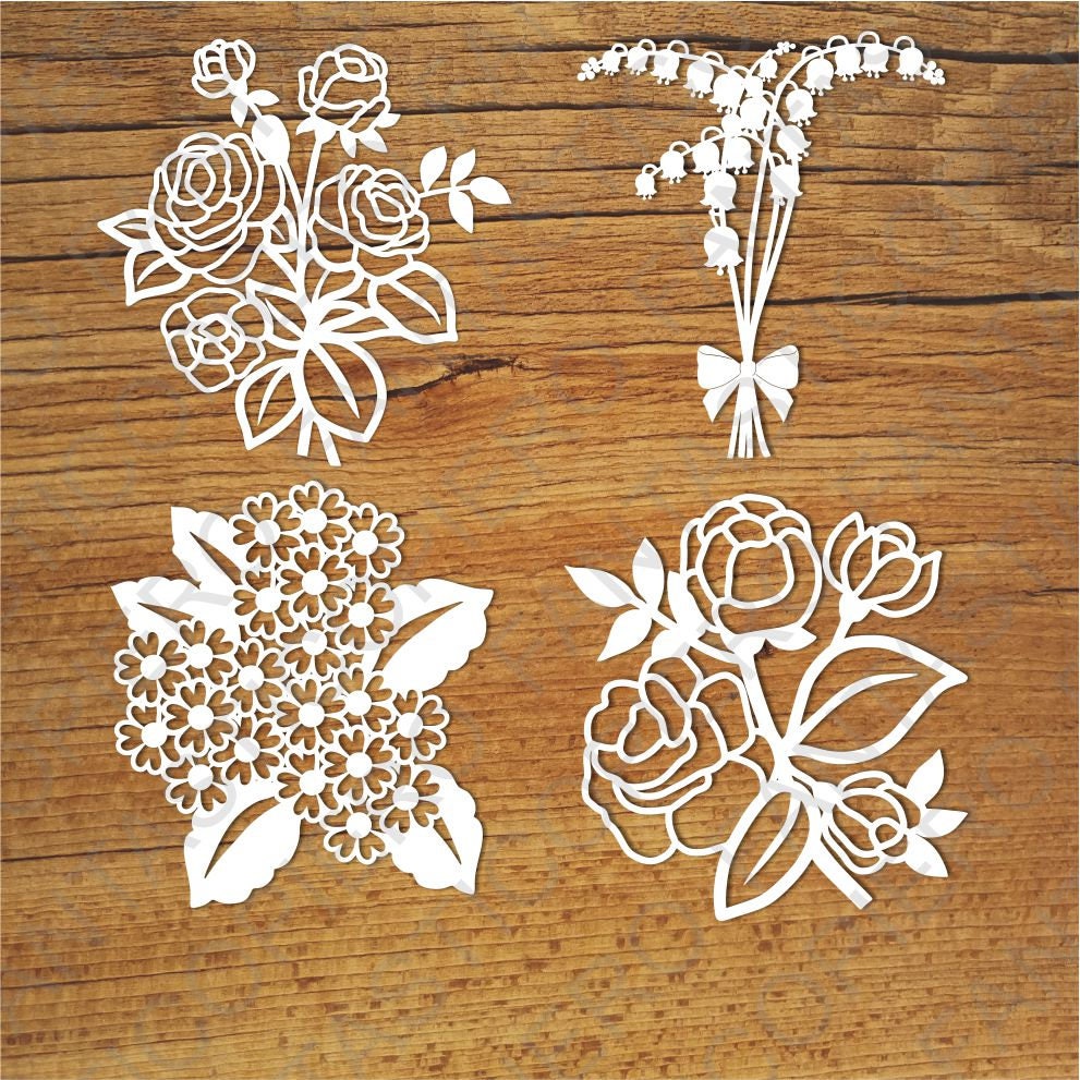 Flowers SVG files for Silhouette Cameo and Cricut. Flowers clipart PNG.  Floral cut out template for card making and wedding invitations