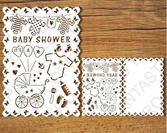 Baby Shower card SVG files for Silhouette Cameo and Cricut. Clipart PNG transparent included.