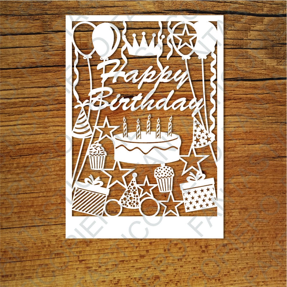 Download Happy Birthday card SVG files for Silhouette Cameo and Cricut. | Etsy