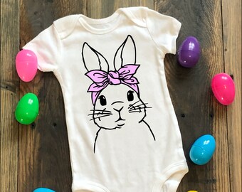 Easter Bunny Baby Girl Bodysuit Easter Bunny Girl Toddler Tshirt First Easter Baby Bodysuit Easter Clothes Girl Bunny with Bow