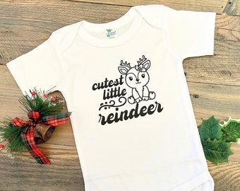 Baby Bodysuit Reindeer, Cutest Little Reindeer, Baby Girl Reindeer Shirt, Toddler Christmas Shirt for Girl, Little Girl Christmas Clothes