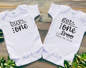 Funny Twin Baby Bodysuits, Buy One Get One Free, Twin Bodysuit Set, Funny Twin Shirts, Twin Baby Gift, Twin Baby Reveal, Gift for Twins