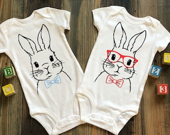 Easter Bunny Baby Boy Bodysuit Easter Bunny Boy Toddler Tshirt First Easter Baby Bodysuit Baby Easter Clothes Boy Bunny with Glasses and Tie