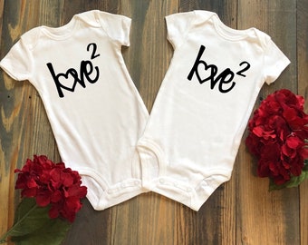 Twin Love Squared Baby Bodysuits, Toddler Shirt, Twin Baby Shower Gift, Twin Valentines, Boy Twin Clothes, Girl Twin Clothes, Boy Girl Twins