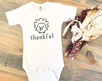 Thankful, Thanksgiving Turkey Baby Bodysuit, Thanksgiving Toddler Shirt, Fall Baby Gift,Thanksgiving Baby Clothes, First Thanksgiving Outfit