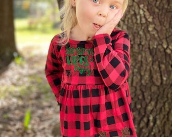 Red Plaid embroidered Christmas dress, Embroidered Christmas dress, Christmas outfit, Custom dress