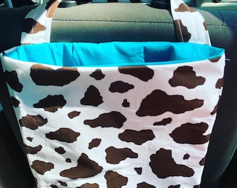 cow Car trash bag- over the seat reusable car trash bag- car accessories- car toy bag- car organizer