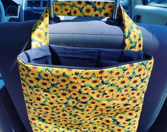 ひまわり 車用ゴミ袋 - シートの上に掛けられる再利用可能な車用ゴミ袋 - 車のアクセサリー - 車のおもちゃ袋 - 車用オーガナイザー