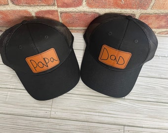 Personalized hats- custom hats- Father’s Day hats- hats for dad- son hats - gifts- your child’s handwritten leather patch hat