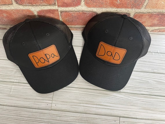 Personalized Hats Custom Hats Fathers Day Hats Hats for Dad Son Hats Gifts  Your Childs Handwritten Leather Patch Hat 