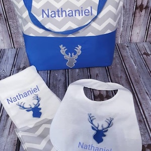 Monogrammed Diaper bag, custom diaper bag- deer diaper bag- baby gifts, baby shower gifts- boy diaper bags- custom bags, personalized