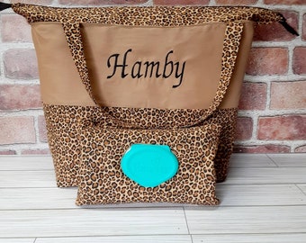 Borsa per pannolini CheetahMonogrammed, borsa per pannolini personalizzata - borsa per pannolini con stampa leopardata - regali per bambini, regali per baby shower - borse per pannolini per ragazze - borse personalizzate,