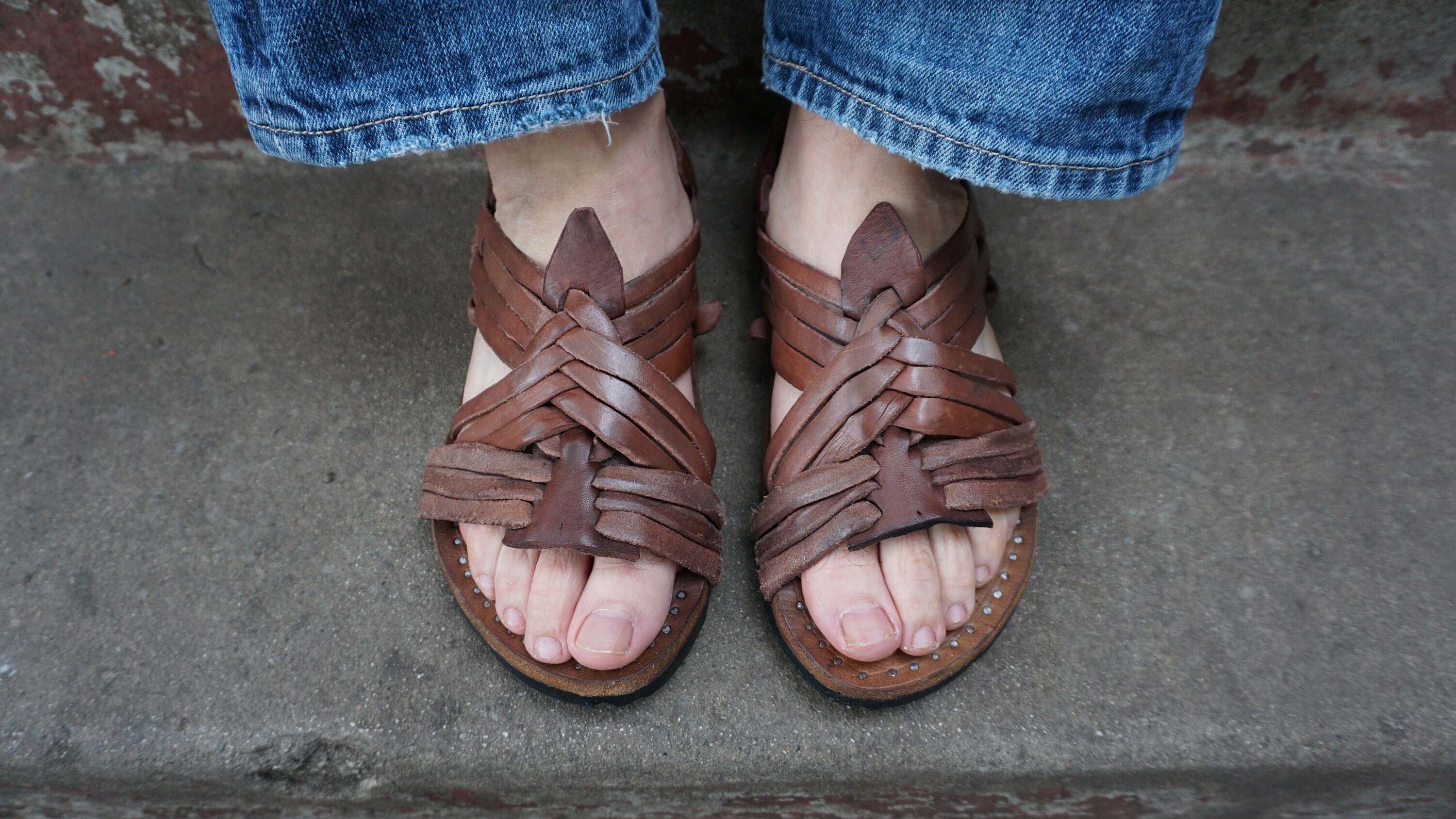 HUARACHE ARAÑITA CRUZADO RUSTICO VINTAGE MEXICAN SANDALS men’s 7 women’s 8 ARAÑITA TEJIDO RUSTICO Retro Vintage With Thick Soles  main image 4