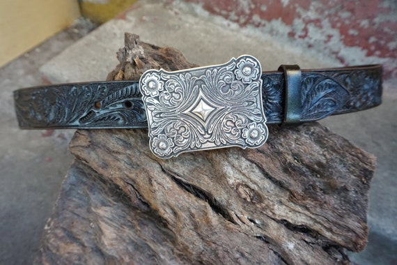 Hand-Tooled Leather Belt Vintage Dark Brown. With… - image 10
