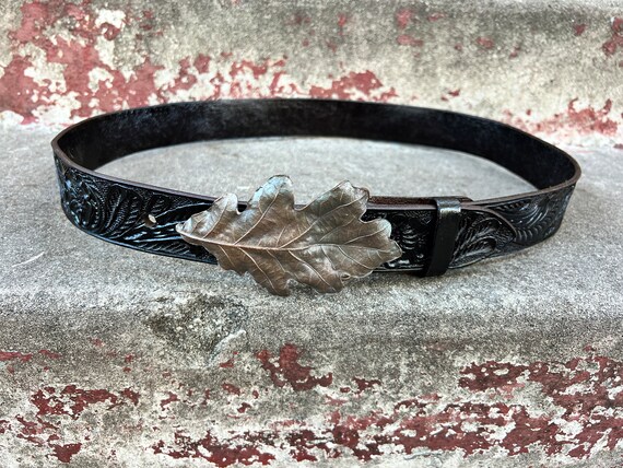 Hand-tooled Leather Belt With Buckle Vintage 1974 Bergamot Brass