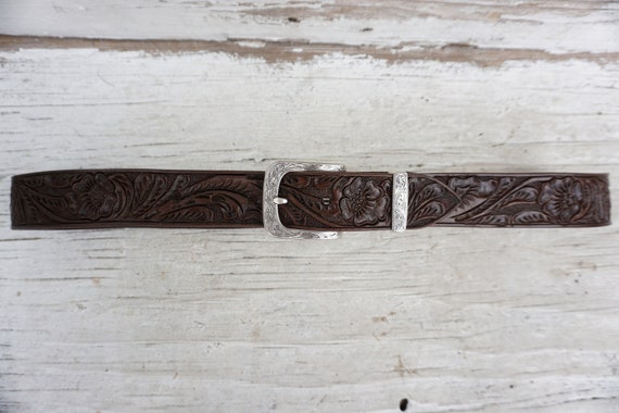 Hand-Tooled Leather Belt Vintage  Brown. With Vin… - image 6