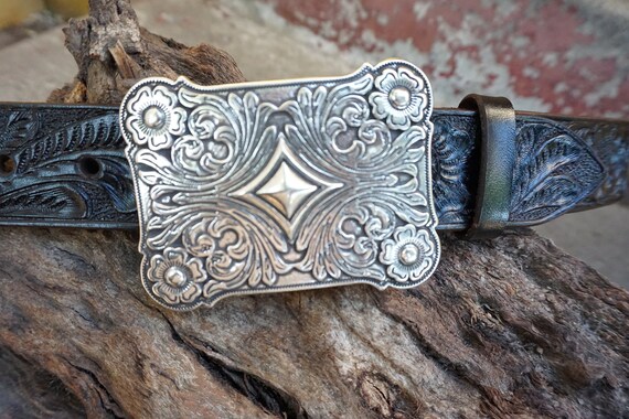 Hand-Tooled Leather Belt Vintage Dark Brown. With… - image 4