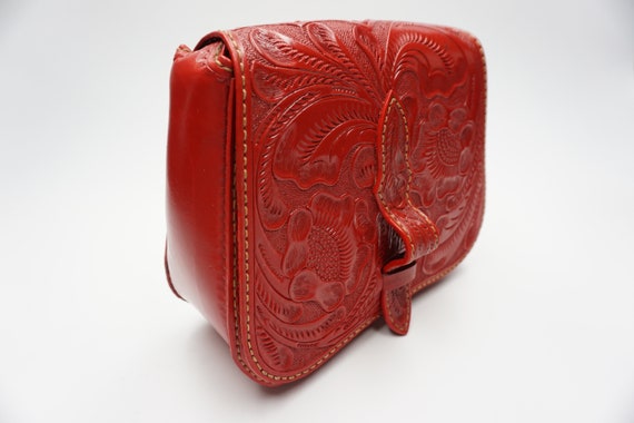 Shoulder Bag Hand-Tooled Leather Vintage Red''ACM… - image 9