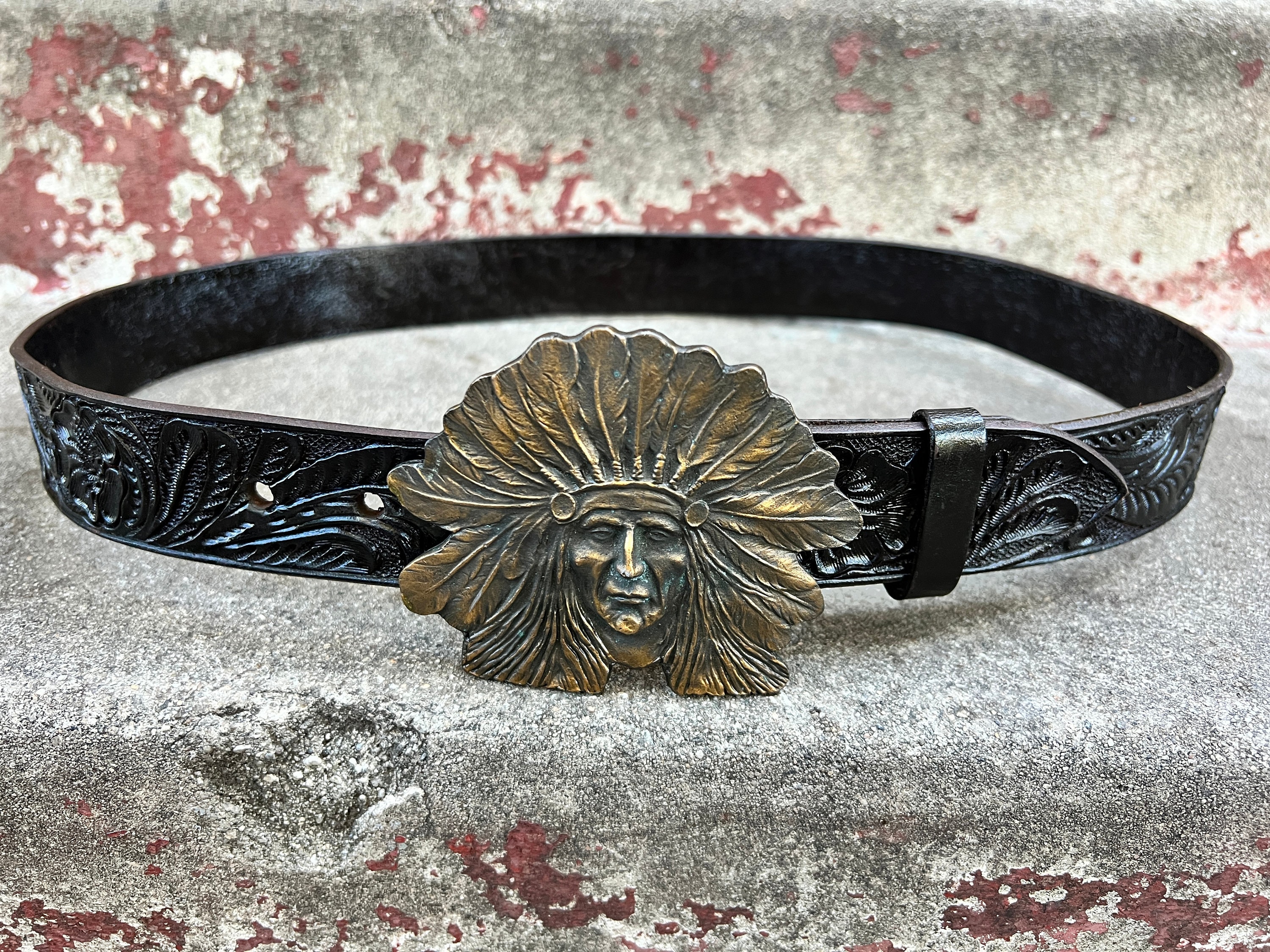 vintage native l leather belt