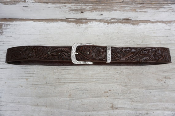 Hand-Tooled Leather Belt Vintage  Brown. With Vin… - image 10