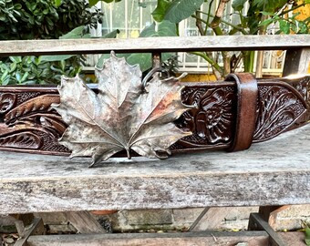 Hand-tooled Leather Belt With Buckle Vintage 1974 display picture 2