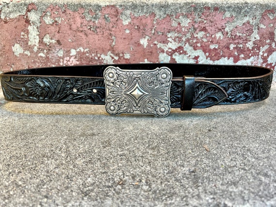 Hand-Tooled Leather Belt Vintage Dark Brown. With… - image 8