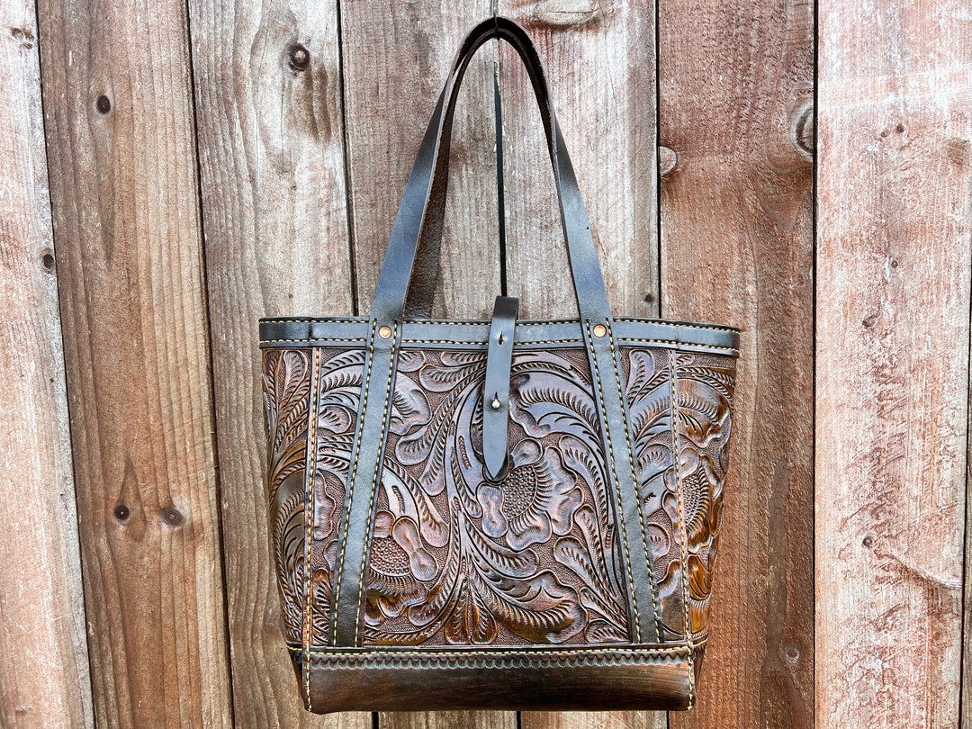 Hand-tooled Leather Bag Burgundy Leather Tote Bag Sian Kaan 