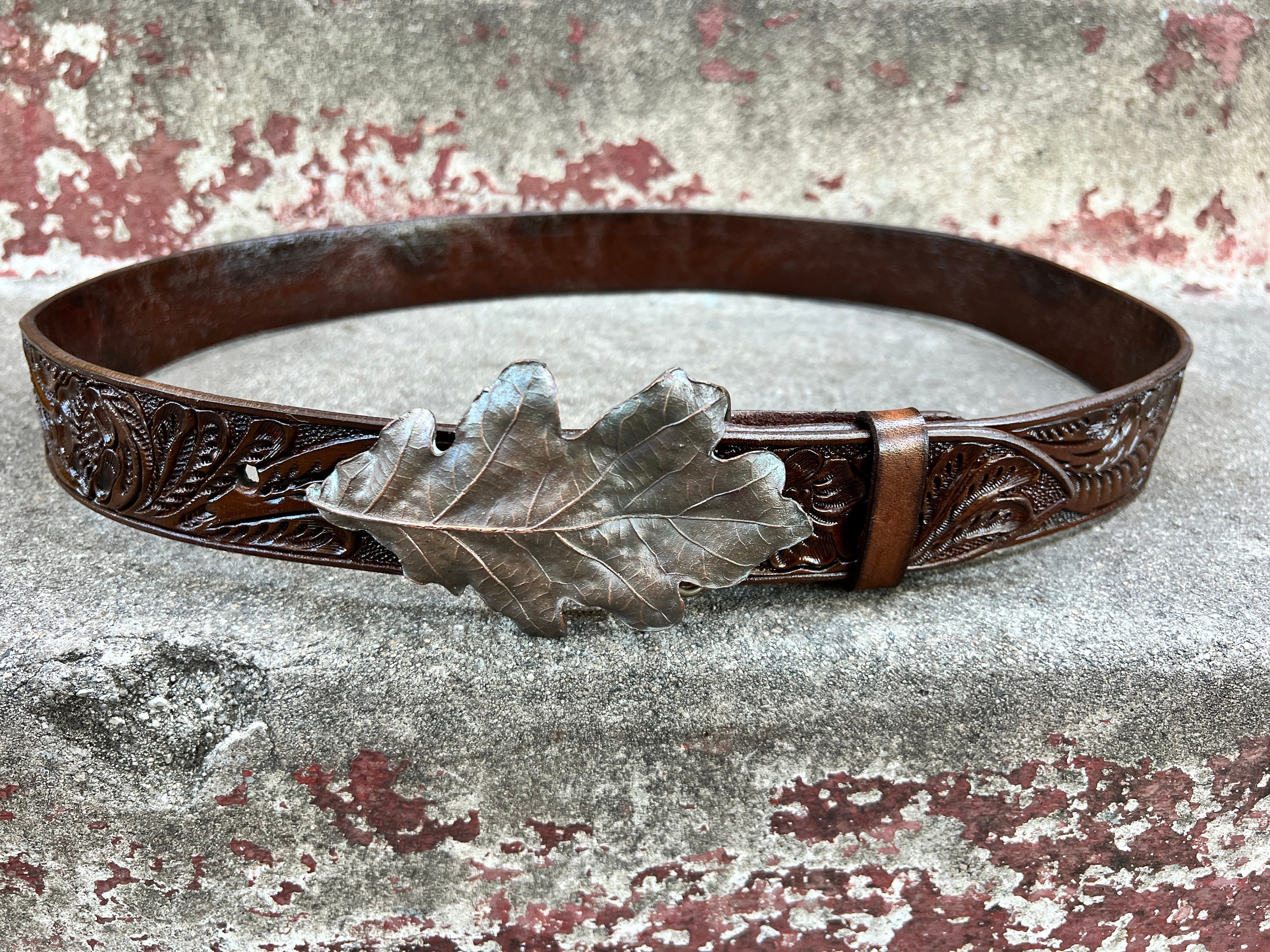 Acme Leather Goods Berkeley Vintage Tan Black Cutout Leather Belt Brass Bckle 32 Acme Belt - Etsy main image 3