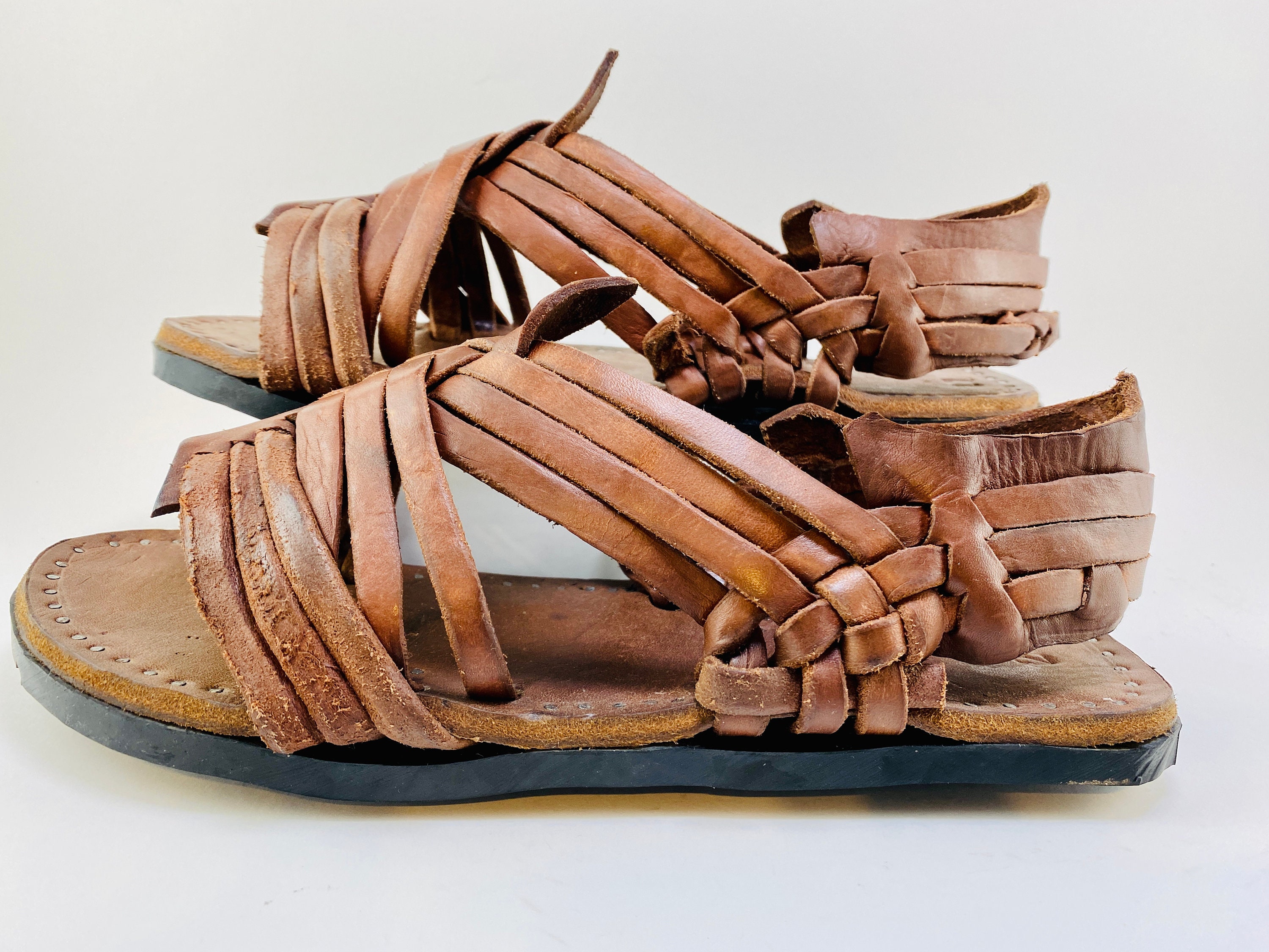 HUARACHE ARAÑITA CRUZADO RUSTICO VINTAGE MEXICAN SANDALS men’s 7 women’s 8 ARAÑITA TEJIDO RUSTICO Retro Vintage With Thick Soles  main image 2