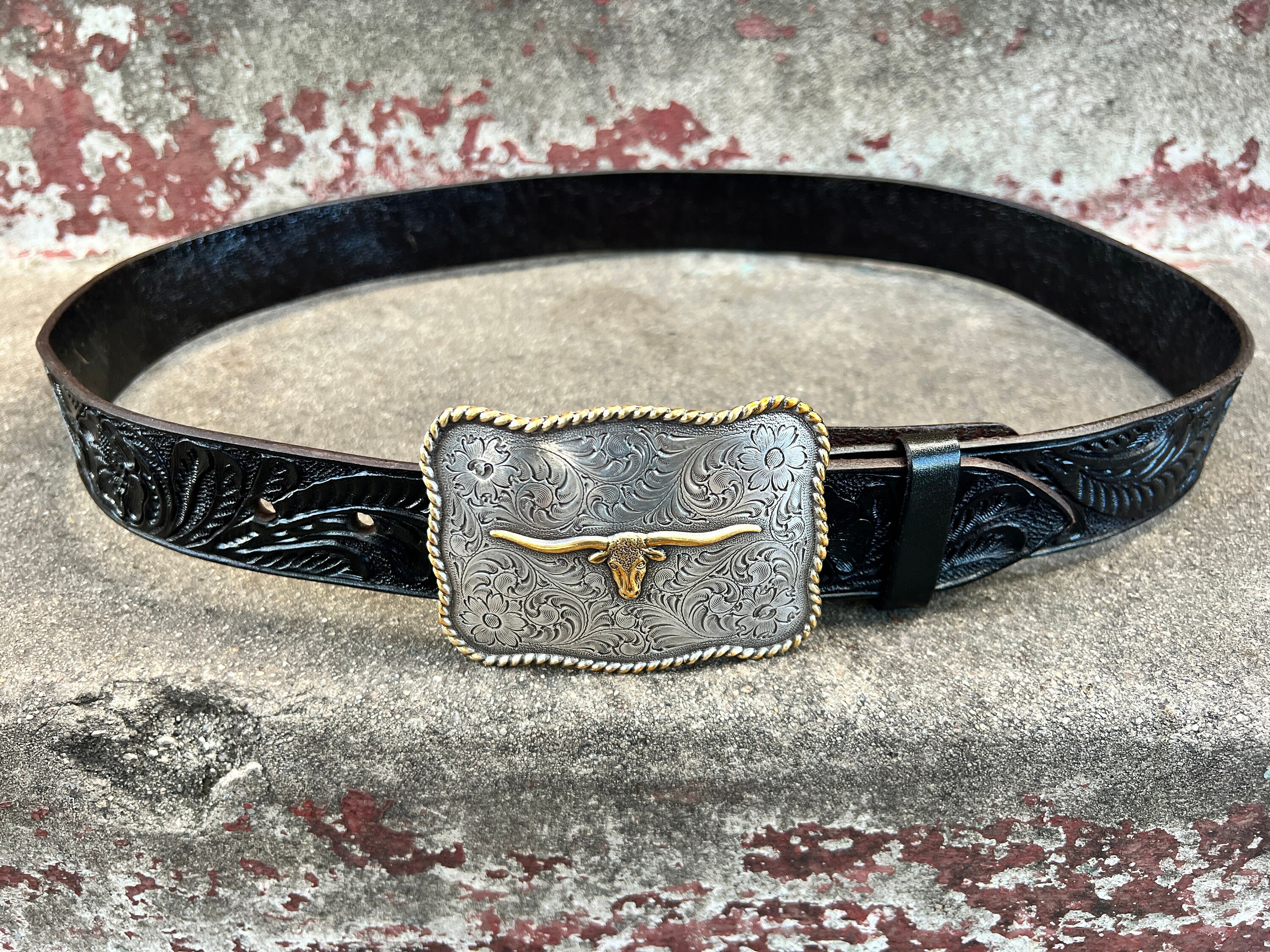 Cut Work Vintage Leather Belt S-L main image 0