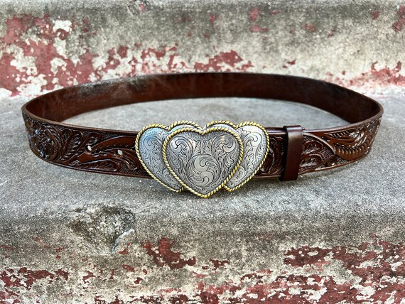 Hand-tooled Leather Belt With Vintage Silver Engraved Floral  display picture 1