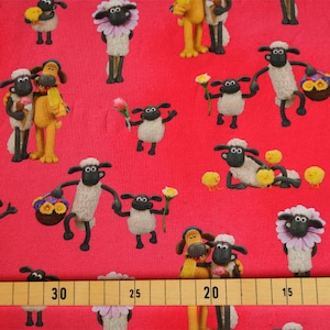 Jersey fabrics Shaun the sheep pink red 0.5 m x VB