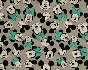 French Terry Stoff Disney Minni und Micky Maus melange petrol grau 0.5m x VB