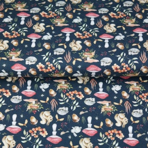 Stenzo jersey fabrics squirrel mushrooms dark blue 0.5 m x VB