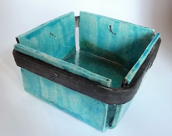 Cesta de frutas de cerámica - Raku turquesa
