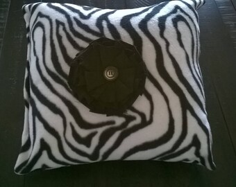 Zebra Fleece Pillow w/Black Fabric Flower