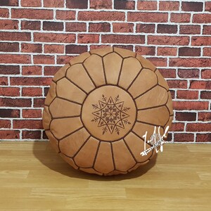 Genuine Leather Moroccan Pouffe Pouf Handmade Ottoman Footstool, Brown Pouf Ottoman