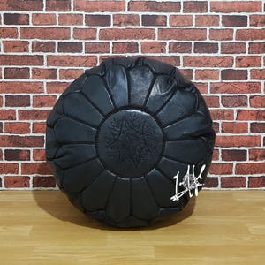 Genuine Leather Moroccan Pouffe Pouf Handmade Ottoman Footstool,  Black  Pouf Ottoman