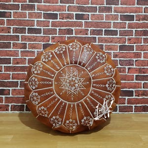 Pair (x2) Moroccan Leather Ottoman Pouffe Pouf Handmade Ottoman Footstool, Brown Pouf Ottoman