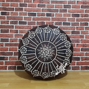 Pair (x2) Moroccan Leather Ottoman Pouffe Pouf Handmade Ottoman Footstool, Dark Brown Pouf Ottoman