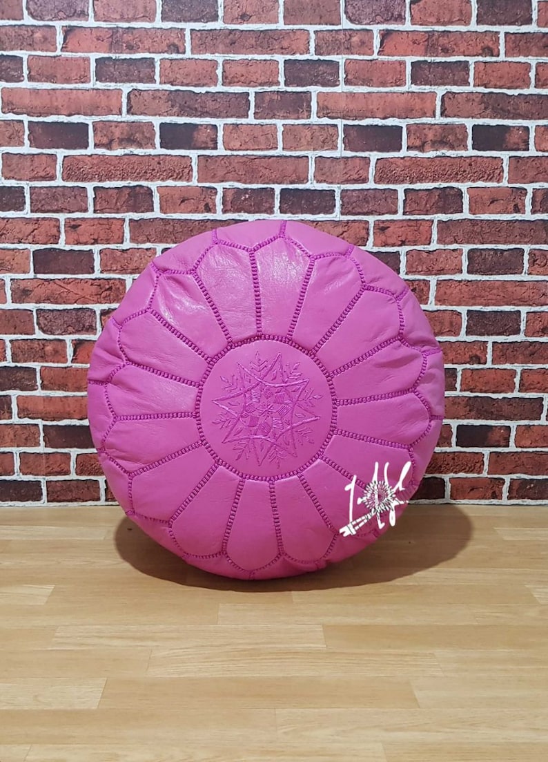 Fushia Pouf Ottoman Genuine Leather Moroccan Pouffe Pouf Handmade Ottoman Footstool
