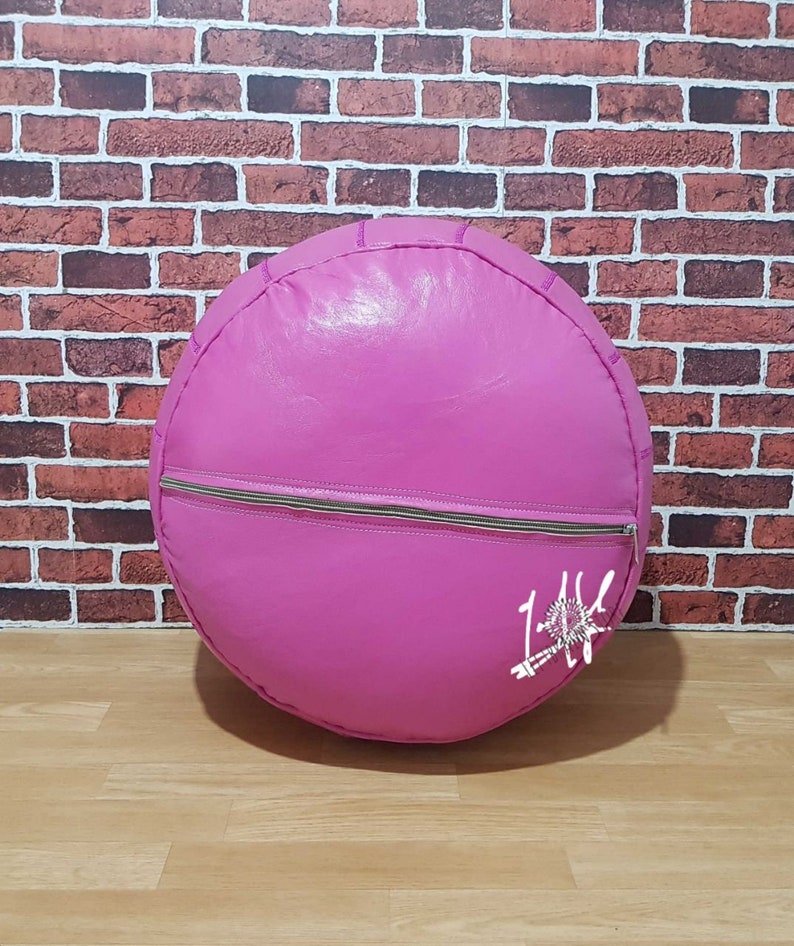 Fushia Pouf Ottoman Genuine Leather Moroccan Pouffe Pouf Handmade Ottoman Footstool