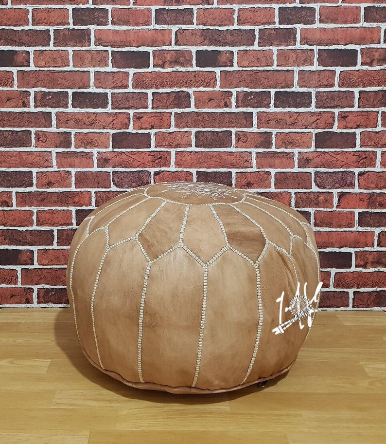 Genuine Leather Moroccan Pouffe Pouf Handmade Ottoman Footstool Tan Ottoman Pouf
