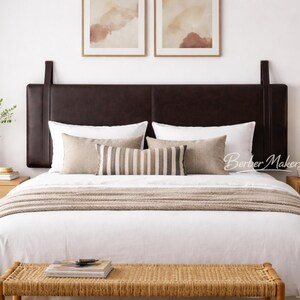 Authentic Woven Leather Wall Hanging Headboard | Brown Full Grain Leather Headboard | King Size Farmhouse Mounted Bed Headboard image 8