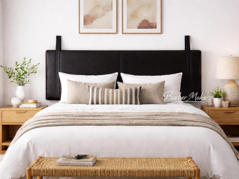 Authentic Woven Leather Wall Hanging Headboard | Brown Full Grain Leather Headboard | King Size Farmhouse Mounted Bed Headboard image 7