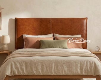 Authentic Wall Hanging Leather Headboard | Distressed Brown Woven Leather Headboard | King Size Mounted Farmhouse Bed Headboard